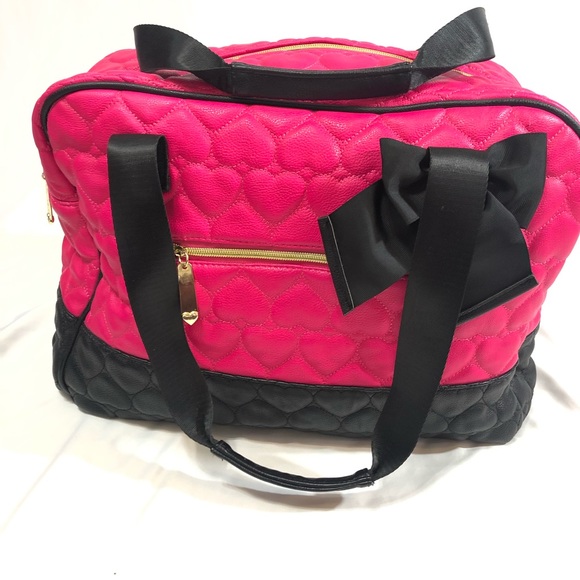 Betsey Johnson Handbags - BIG Betsey Johnson Pink Heart Weekender Duffle